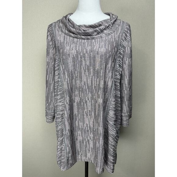 N TOUCH Artsy Gray Shimmer 3/4 Sleeve Decorative Slinky Knit Tunic Top Size XL - Picture 1 of 14